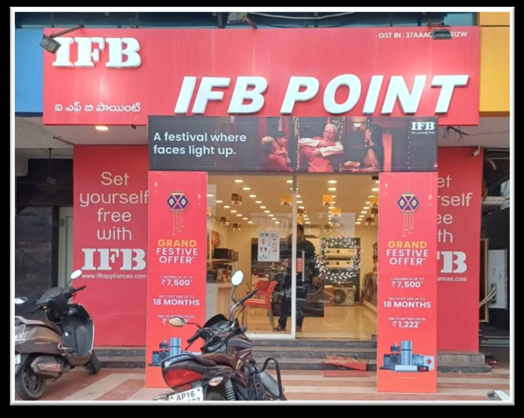IFB Point showroom arch and entrance branding in Tirupati