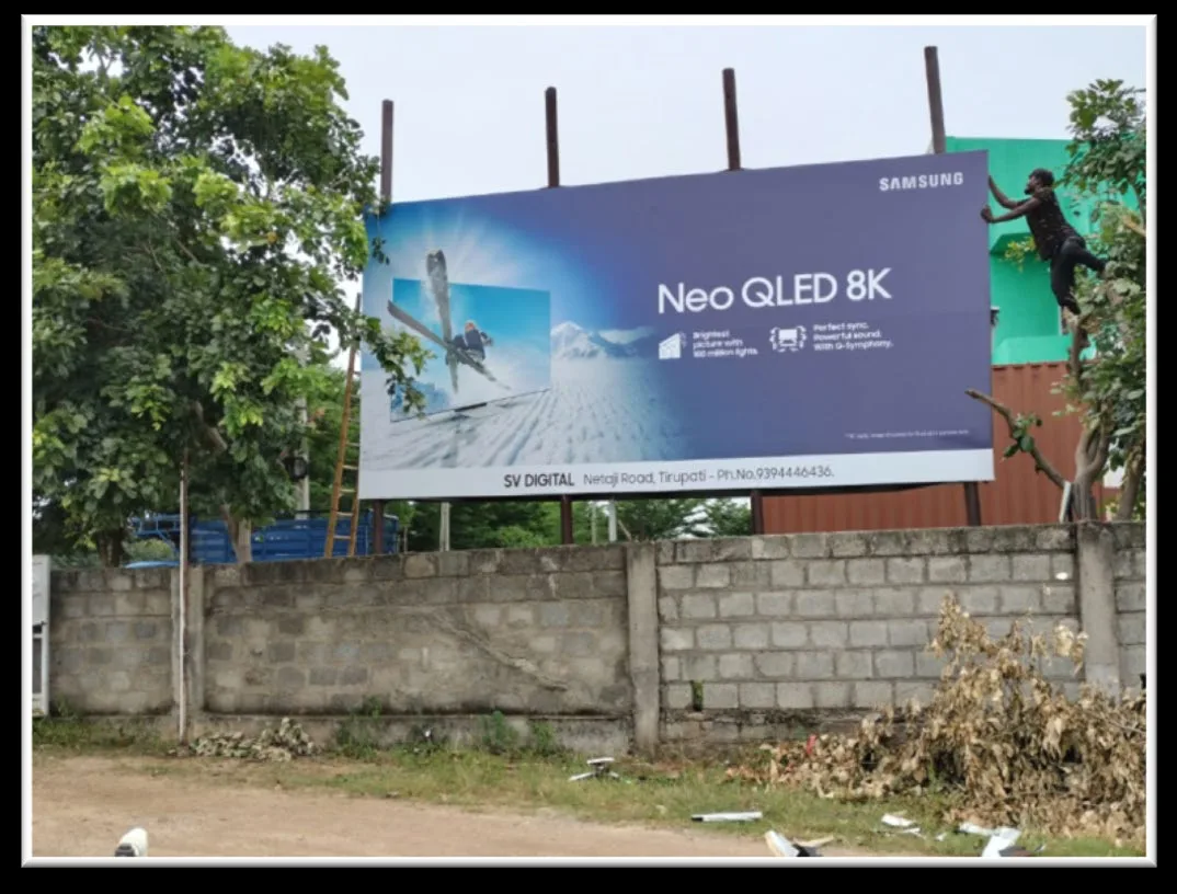 Samsung Neo QLED 8K hoarding on Renigunta Road, Tirupati, mounted by Shristi Advertising